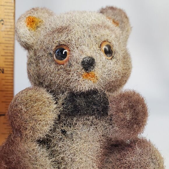 Twin Flocked Vintage Teddy Bear Fuzzy Hand Painted Made in Hong Kong - Picture 12 of 13